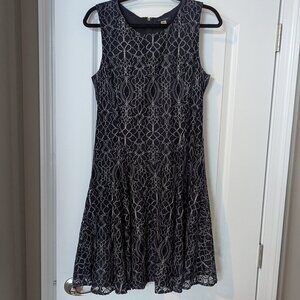 Tommy Hilfiger sleeveless lace A-line fit and flare dress, navy blue, size 12